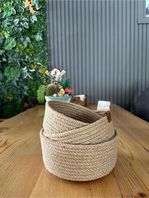 3'Lü Doğal Hasır Jüt Sepet Organizer