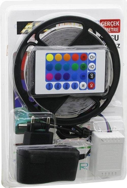 ATC LED STRIP EL-07-RUS-K  5MT  KUMANDALI - ADAPTÖRLÜ RGB RENKLİ ŞERİT LED IP65=SU GEÇİRMEZ SMD=2835 54LEDs/m (2818)