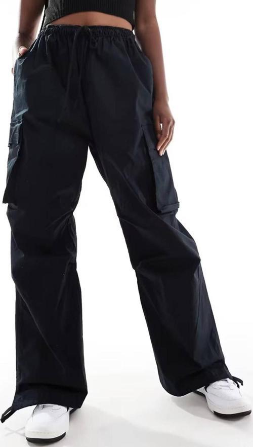 Sportswear Oversized Cargo Dans Pant Kadın Oversize Kargo Cepli Dokuma Eşofman Altı Siyah