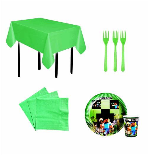 Minecraft Tabak, Bardak, Yeşil Masa Örtüsü, Çatal