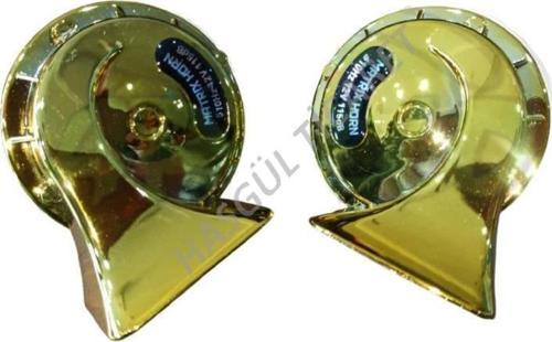 Motorsiklet kornası Salyangoz Korna Çift Takım Parlak Gold 12V 115dB