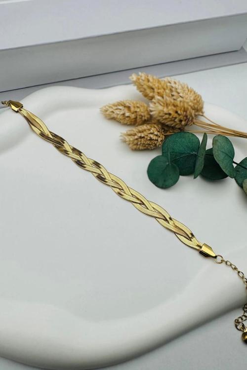 Kararma Yapmayan Gold Örgü Çelik Bileklik