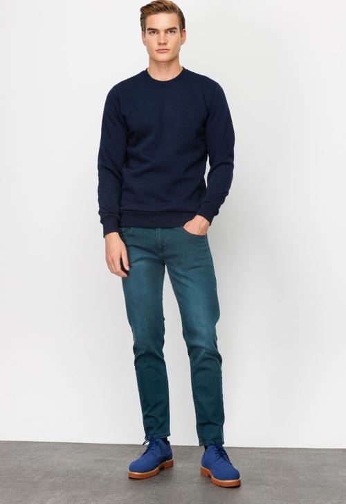 Erkek Lacivert  Bisiklet Yaka Sweatshirt