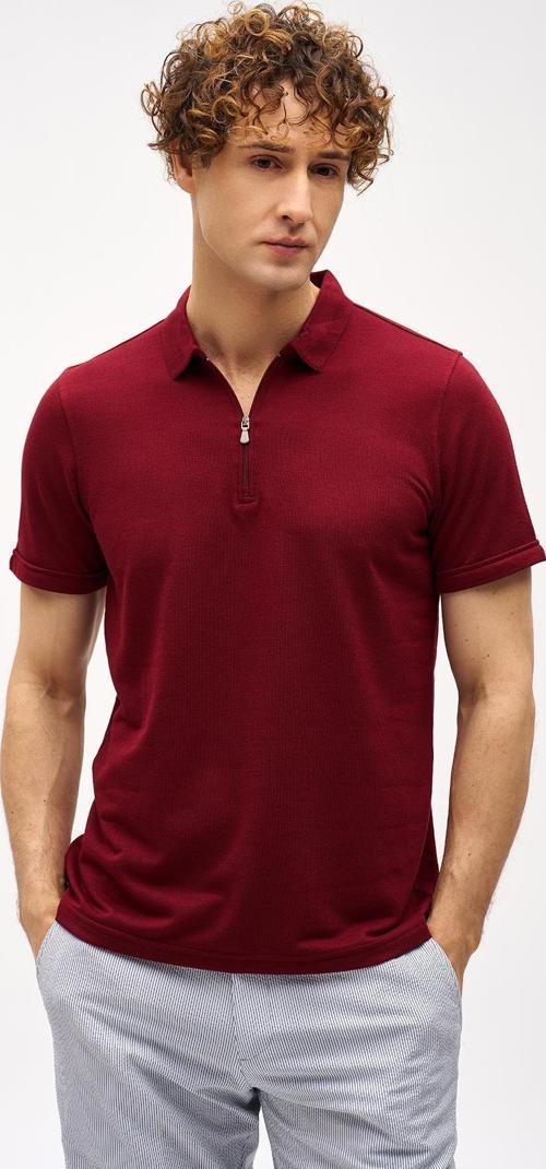 Erkek Bordo  Polo Yaka Fermuarlı Tişört