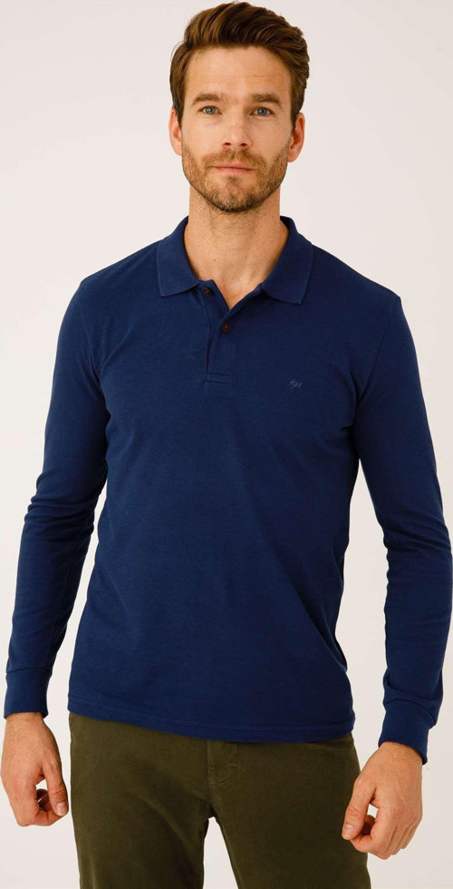 Erkek İndigo Polo Yaka Düğmeli Sweatshirt