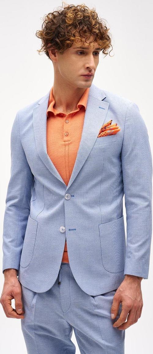 Erkek Mavi Slim Fit / Dar Kalıp Mono Yaka Takım Elbise
