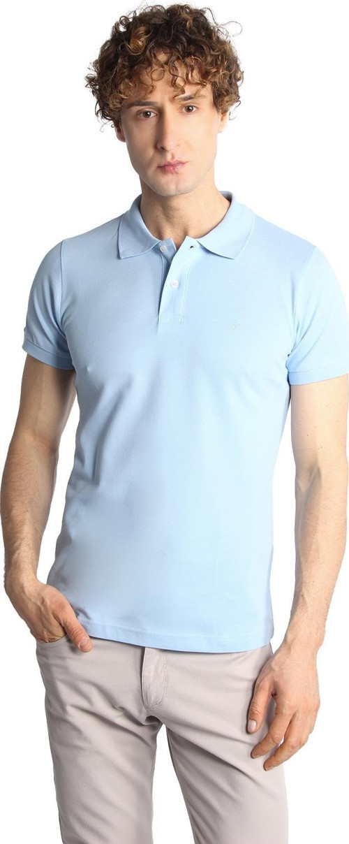 Erkek Açık Mavi Modernfit / Dar Kalıp Polo Yaka Tişört
