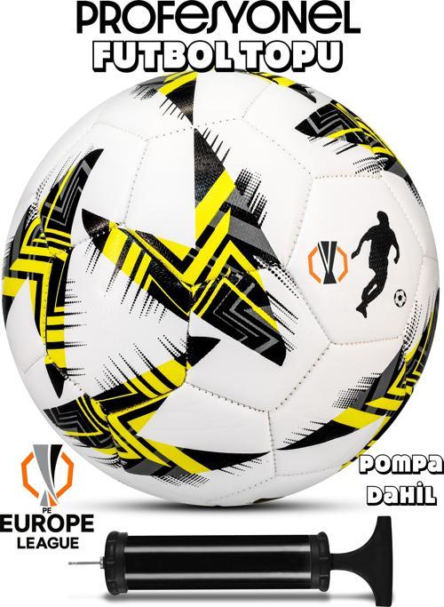 Futbol Topu Europe Ligi Pompalı Set Dayanıklı Sert Zemin Halı Saha Futbol Topu Sarı 100