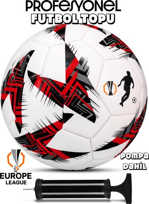 Futbol Topu Europe Ligi Pompalı Set Dayanıklı Sert Zemin Halı Saha Futbol Topu Kırmızı 100