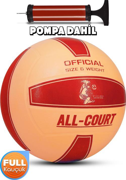 All Court Voleybol Topu Pompa Dahil Set Kauçuk Dikişsiz Yekpare Üretim İç Dış Mekan NO:5 Kırmızı