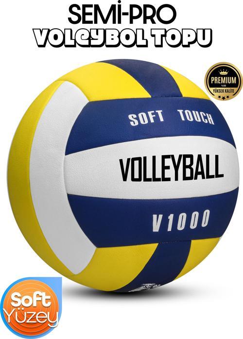 SEMİ-PRO Voleybol Topu Lamineli Beton Zemin SoftTouch İç-Dış Mekana Uygun 8 Panel Sarı-Mavi V1000