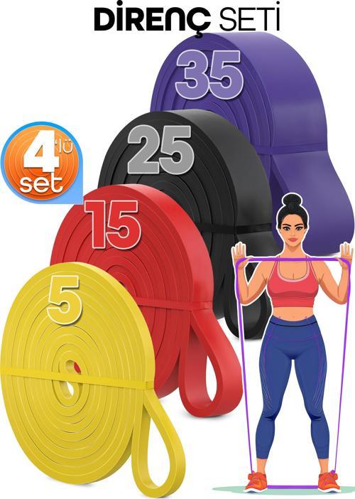 5+15+25+35 KG 4'lü SET Barfiks Lastiği Gym Resistance Band Antrenman Kas Geliştirme Bandı 4 BOY