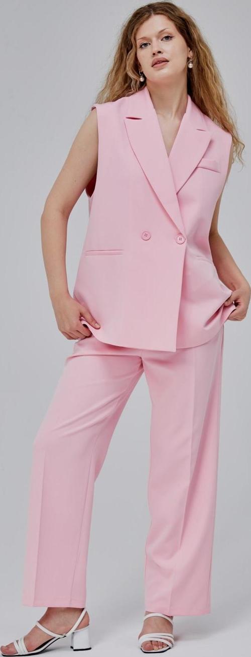 Pembe Oversize Kruvaze Yaka Astarlı Yelek