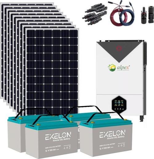 Güneş Enerjisi Bağ Evi  Solar Paketi – 6.2Kw Hibrit İnverter + 9X 410W Güneş Paneli + 4X 12V 100Ah Jel Akü
