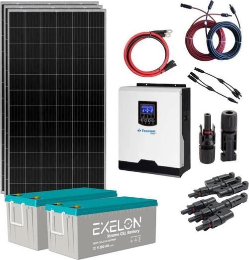 Güneş Enerjisi Hazır Solar Paket – 3Kw İnverter + 3X 400W Güneş Paneli + 2X 12V 200Ah Jel Akü