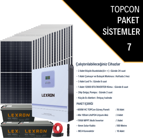 Güneş Enerjisi Bağevi Hazır Solar Paket - 11Kw Mppt Akıllı İnverter + 18X 600W Güneş Paneli+ 3X 48V 100Ah Lityum Akü