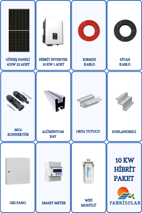 Güneş Enerjisi On-Grid Hazır Solar Paket 10 Kw Trifaze İnverter