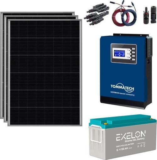 Güneş Enerjisi Bağ Evi Solar Paketi 1KVA İnverter 250W Güneş Paneli 150AH Jel Akü