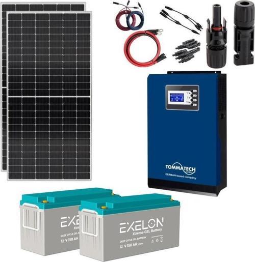 Güneş Enerjisi Hazır Solar Paket – 3Kw İnverter + 2X 450W Güneş Paneli + 2X 12V 150Ah Jel Akü