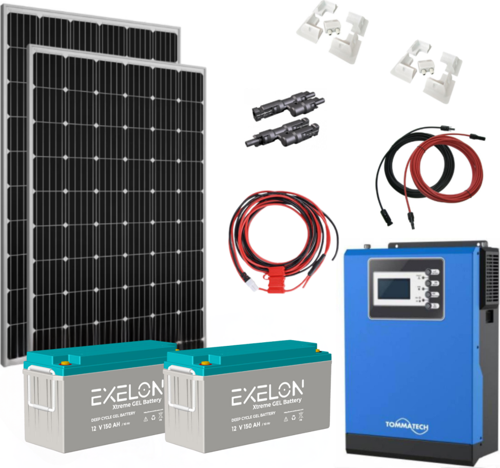 Güneş Enerjisi Karavan Konfor Paket – 3Kw Mppt Akıllı İnverter + 2X 330W Güneş Paneli + 2X 12V 150A Jel Akü