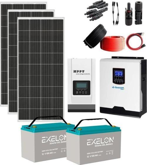 Güneş Enerjisi Hazır Solar Paket – 1Kw İnverter + 3X 210W Güneş Paneli + 2X 12V 100Ah Jel Akü