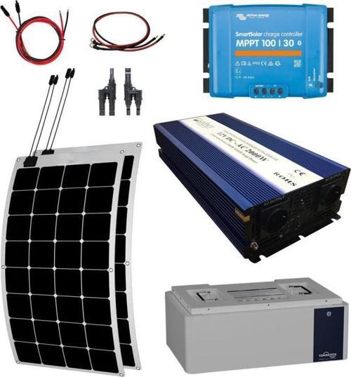 2040W Tekne / Yat İçin Marin Solar Paket 170W Esnek Panel 2000W UPS İnverter 2.6KW Lityum Batarya