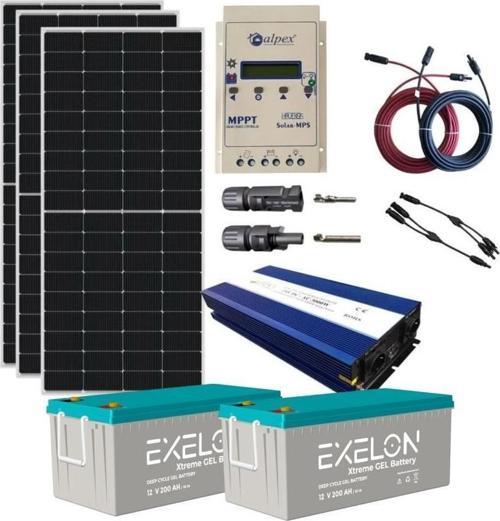 Güneş Enerjisi Bağevi Solar Paket – 3000W Tam Sinüs İnverter + 3X 285W Güneş Paneli + 2X 12V 200Ah Jel Akü
