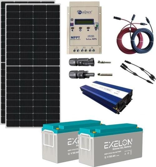 Güneş Enerjisi Bağ Evi Solar Paketi – 2000W Tam Sinüs İnverter + 2X 340W Polikristal Güneş Paneli + 2X 12V 150Ah Jel Akü