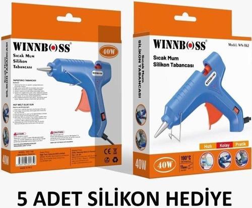 Metal Uçlu-Düğmeli-40W-190C 11Mm Çapında Kalın Sıcak Mum Silikon Tabancası+5 Silikon Hediye