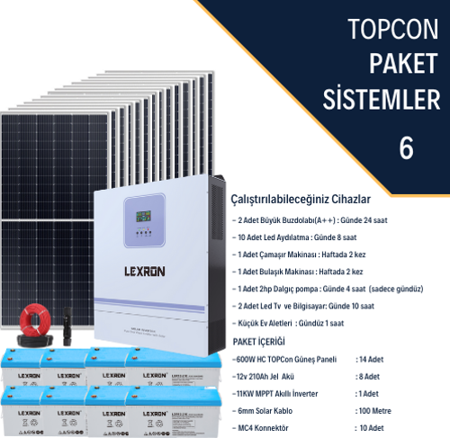 Güneş Enerjisi Bağevi Hazır Solar Paket - 11Kw Mppt Akıllı İnverter + 14X 600W Güneş Paneli+ 8X 12V 210Ah Jel Akü