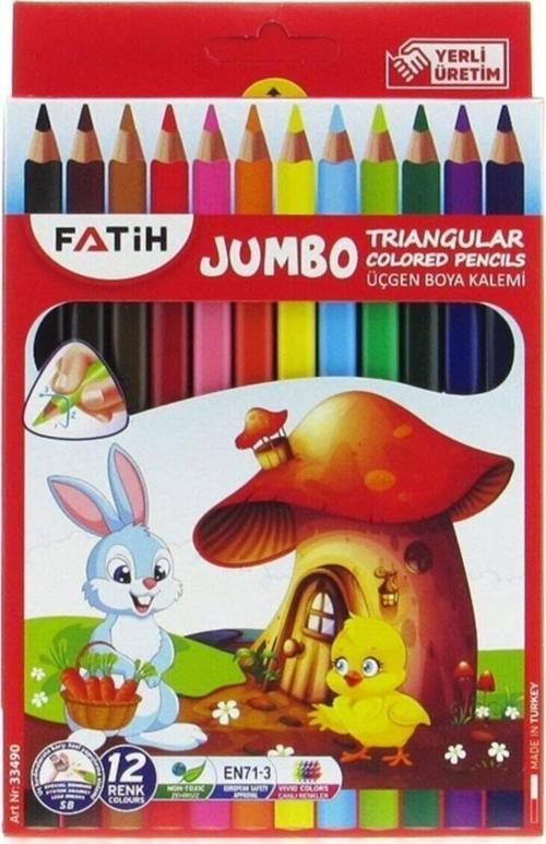 Jumbo Üçgen Kuru Boya Kalemi 12 Renk