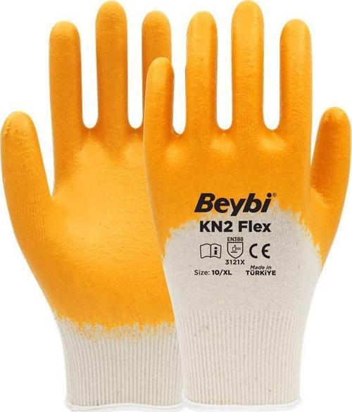 Nitril Flex 10 Beden Nitril Kaplı Pamuk Eldiven Yarım Nitril Kaplı Eldiven Örgü Bileklik Pamuk 12 Li