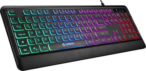 Siyah USB Rainbow Backlight Membrane Gaming Kablolu Oyuncu Klavye