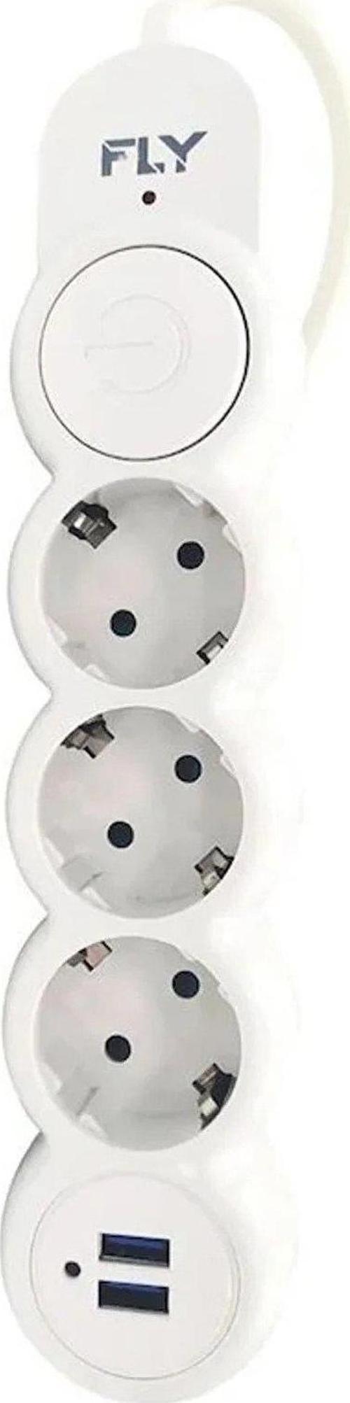 Akım Korumalı 3 Lü Priz 2 Metre 2.1 Amper Anahtarlı 2 Usb Şarj Çıkışlı Akım Korumalı 2500w