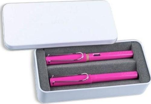SAFARİ DOLMA + ROLLER KALEM SETİ PEMBE (METAL KUTULU)
