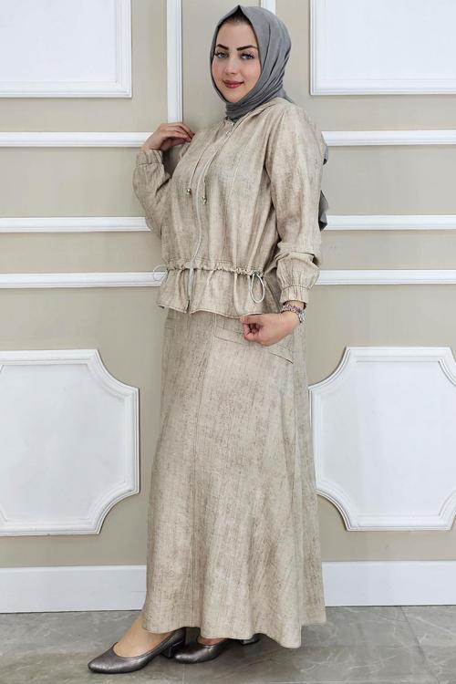 KADIN KAPÜŞONLU ETEKLİ TESETTÜR TAKIM