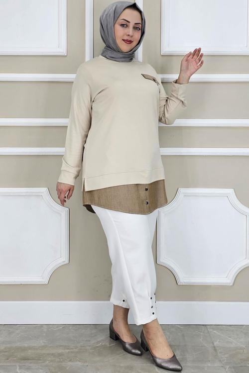 KADIN KOT KOMBİNLİ DÜĞME DETAYLI TESETTÜR TUNİK