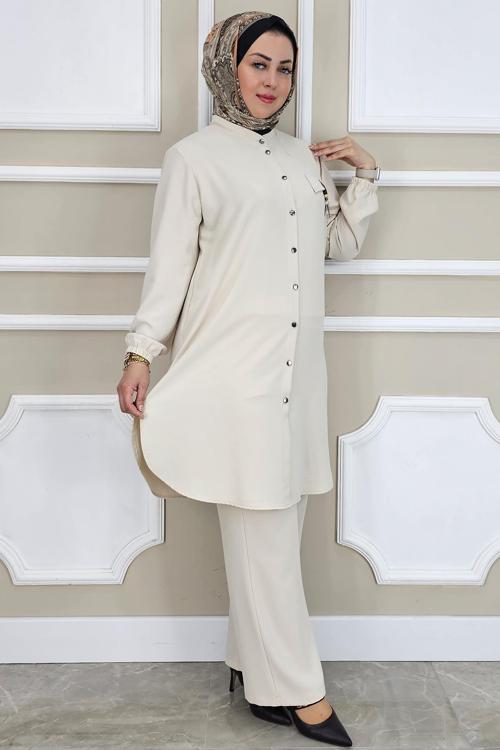 KADIN SALLANTI AKSESUARLI HAKİM YAKA TESETTÜR TAKIM