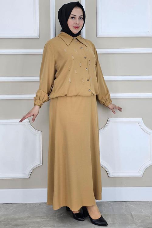 KADIN TAŞ DETAYLI GÖMLEK ETEK TESETTÜR TAKIM