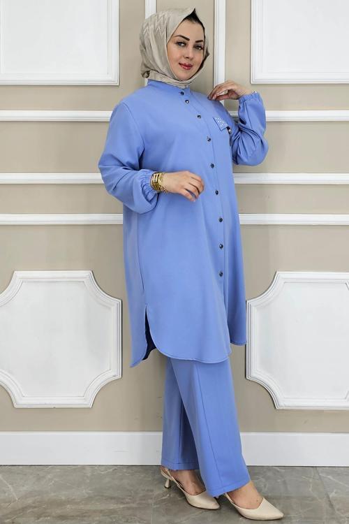 KADIN SALLANTI AKSESUARLI HAKİM YAKA TESETTÜR TAKIM