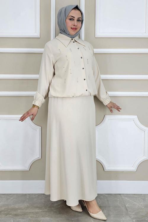 KADIN TAŞ DETAYLI GÖMLEK ETEK TESETTÜR TAKIM