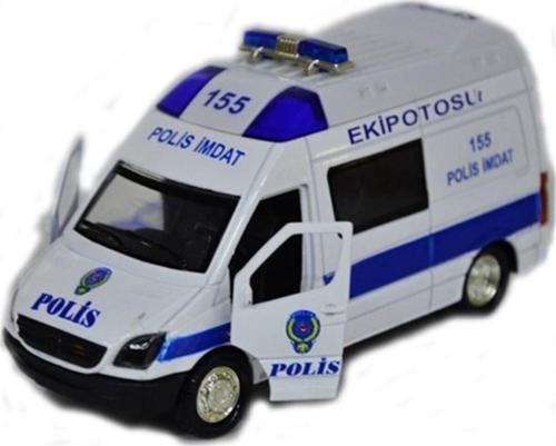 Sesli Işılı Metal Model Kapıları Açılan Çek Bırak Polis Arabası