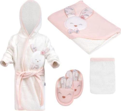 Kız Bebek Havlu Bornoz Seti 826 Somon - Bebek Hediyesi