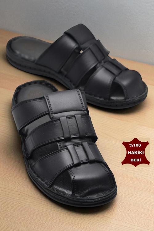 089 Puff Ortopedik Taban Günlük Hakiki Deri Erkek Terlik Erkek Kapalı Terlik