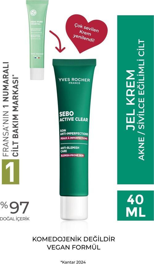 Akne/Sivilce Karşıtı Krem-Süksinik Asit&Allantoin &Aloe Vera-Sebo Active Clear Botanik Kompleks-40Ml
