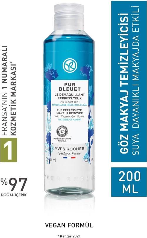 Tüm Ciltler, Çift Fazlı/Yoğun Makyaja Özel, Rahatlatıcı Göz Makyaj Temizleyici-Pur Bleuet-200Ml