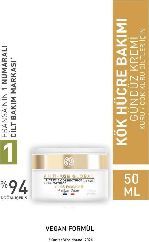 Yaşlanma Karşıtı Bitkisel Kök Hücre Bakımı Anti-Age Global - Hyaluronik Asit -Kuru Cilt Gündüz Kremi