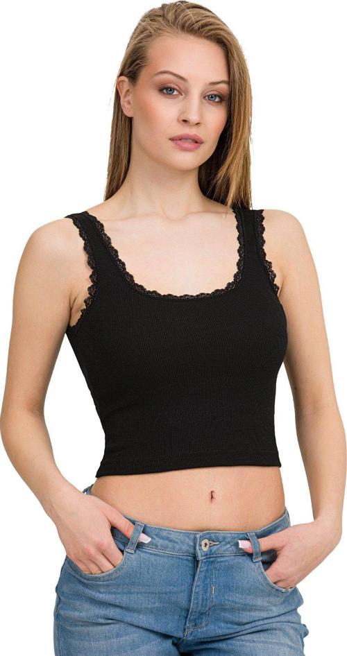 Kadın Elastan Kaşkorse Dantelli Crop