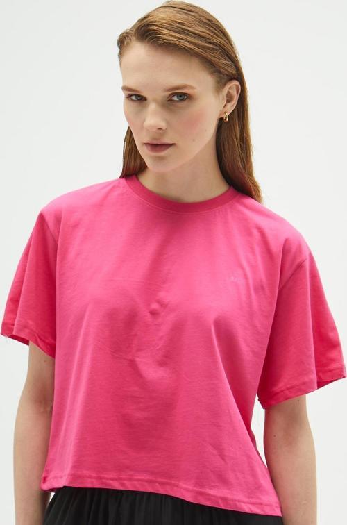 Fuşya Oversize Crop T-shirt