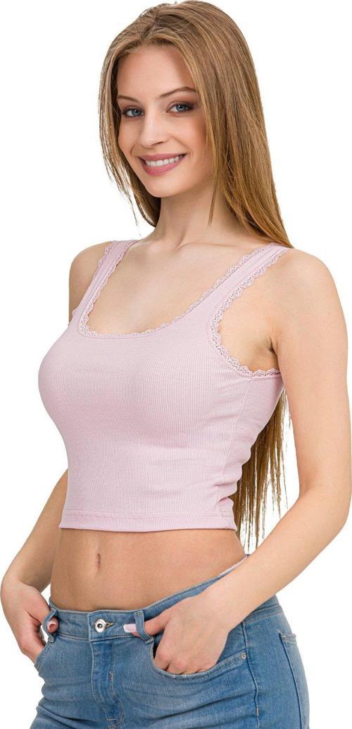 Kadın Elastan Kaşkorse Dantelli Crop